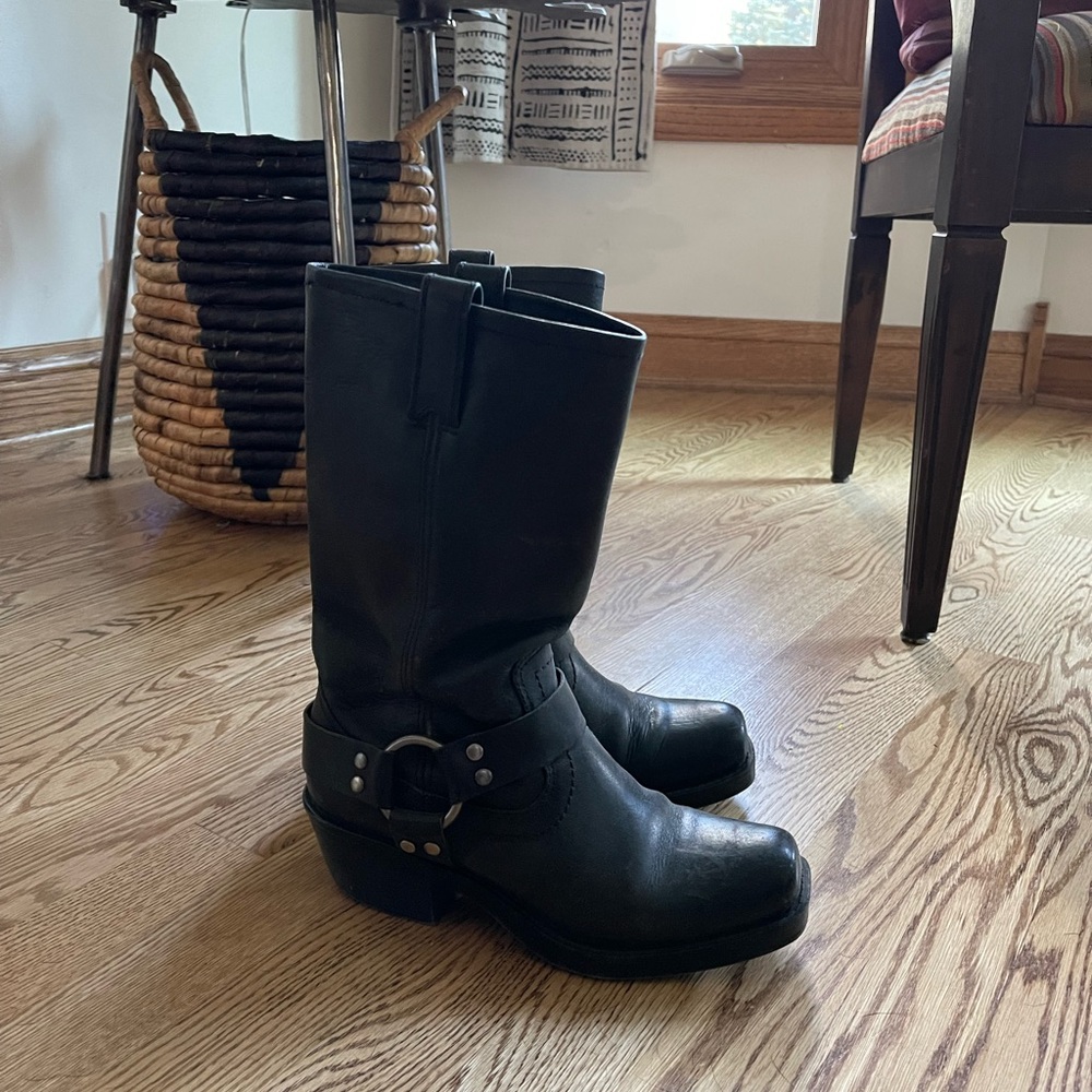 Black Leather Moto Style Boots